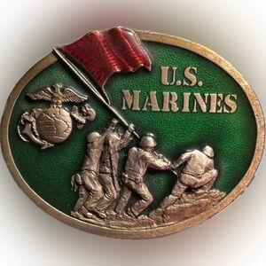 U.S. Marines green red silver 1982 Bergamot Brass Works belt buckle